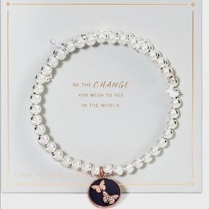 Rose Gold 2-Tone beaded bracelet w/Butterfly charm